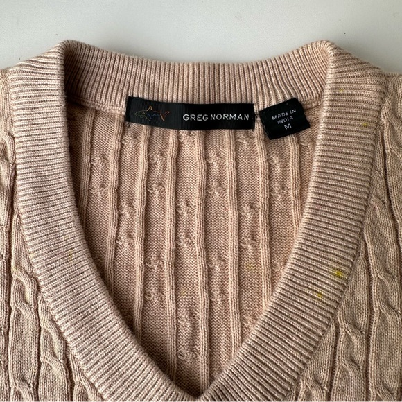 GREG NORMAN Sweater Golf Vest Beige Cable Knit Pullover V Neck Men Size M - Picture 6 of 9
